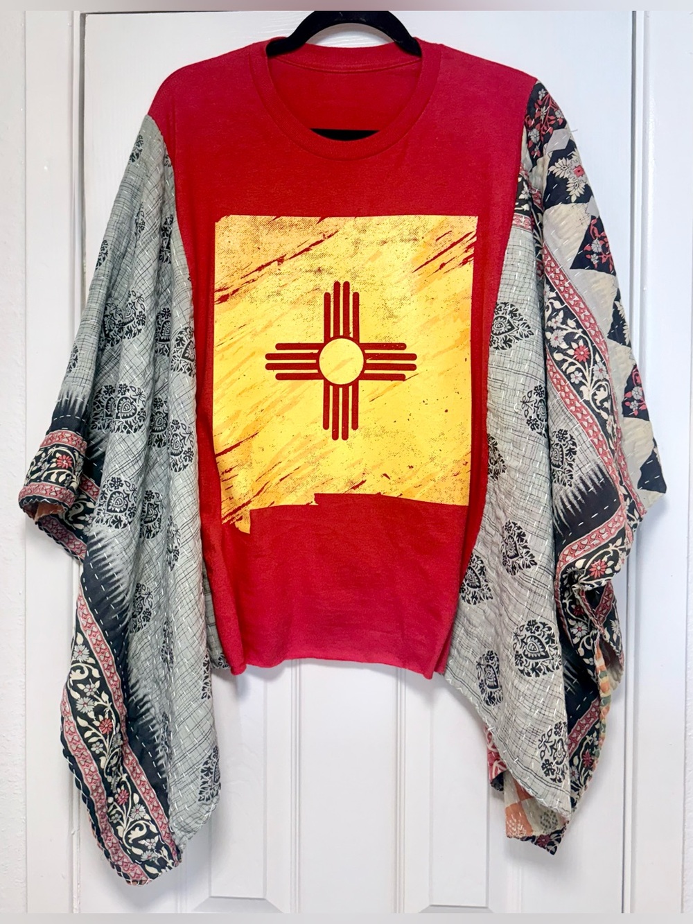 Red Women's Kimono with New Mexico Yellow Zia Sun